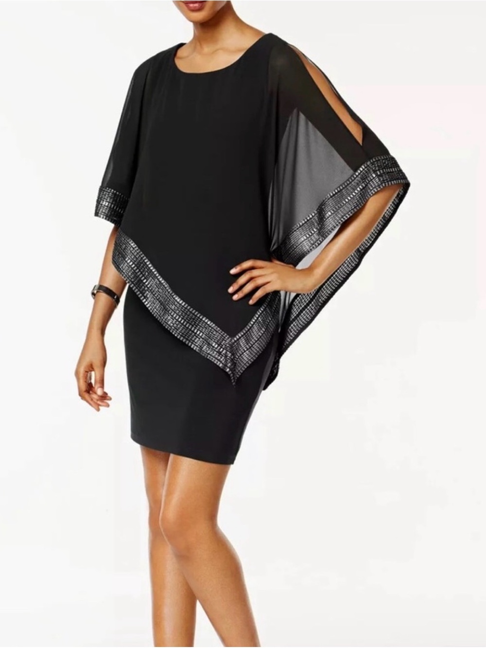 SLNY Black Maxi Dress with Silver Trim Size 14